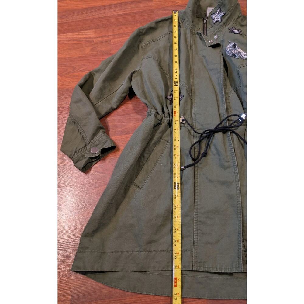 Cabi Linen Blend Embroidered Bird Jacket Womens M Green Utility Cinch Waist Coat - Picture 8 of 10